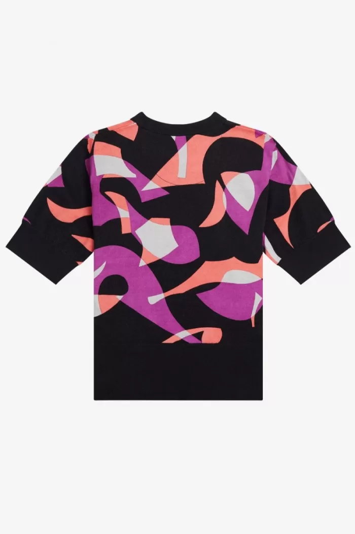 Fred Perry Abstract Short Sleeve Women’s Jumper Black WRIQN8437