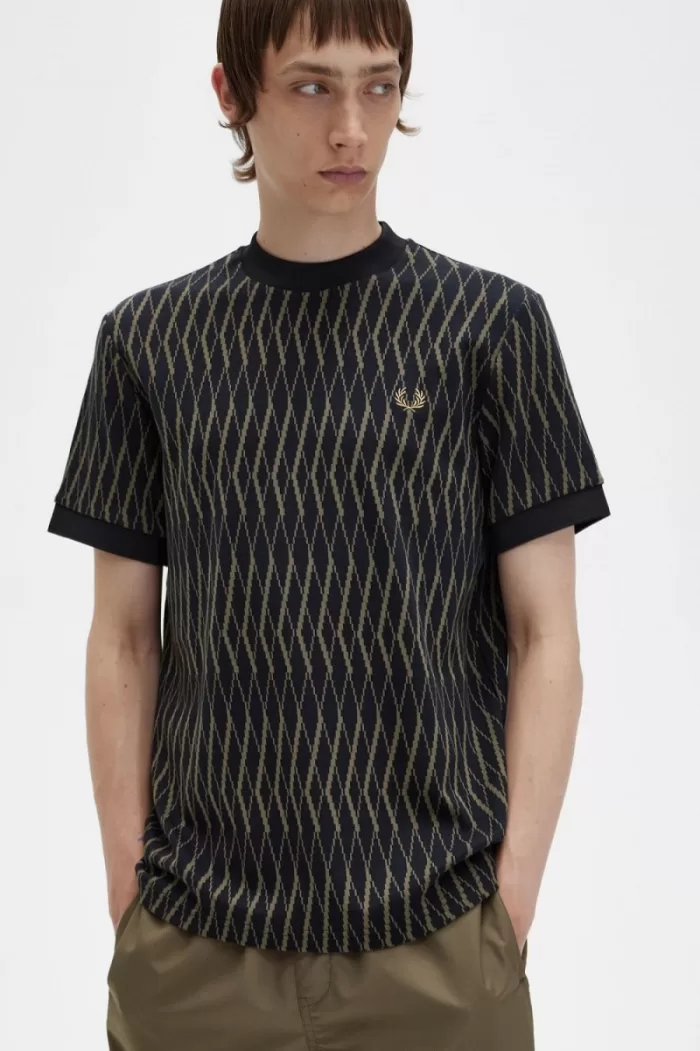 Fred Perry Argyle Jacquard Men’s T-Shirt Black IYKHA8403