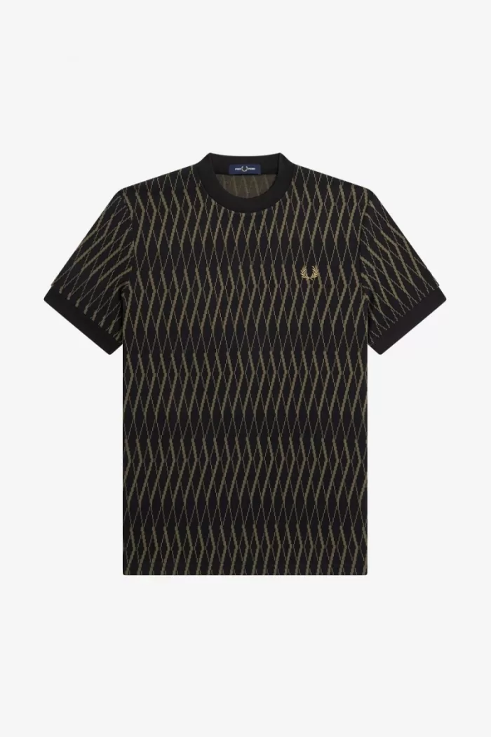 Fred Perry Argyle Jacquard Men’s T-Shirt Black IYKHA8403