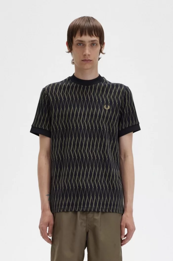 Fred Perry Argyle Jacquard Men’s T-Shirt Black IYKHA8403