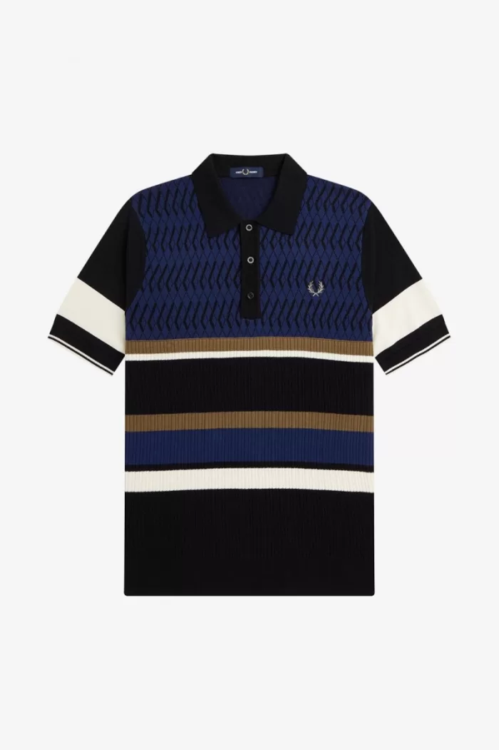 Fred Perry Argyle Panel Knitted Men’s Shirt French Navy JZAYU3804