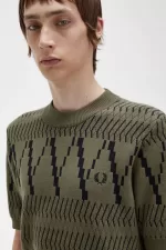 Fred Perry Argyle Panel Knitted Men’s T-Shirt Uniform Green UJRNO3850