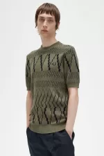 Fred Perry Argyle Panel Knitted Men’s T-Shirt Uniform Green UJRNO3850