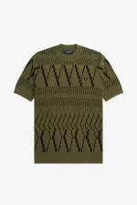 Fred Perry Argyle Panel Knitted Men’s T-Shirt Uniform Green UJRNO3850