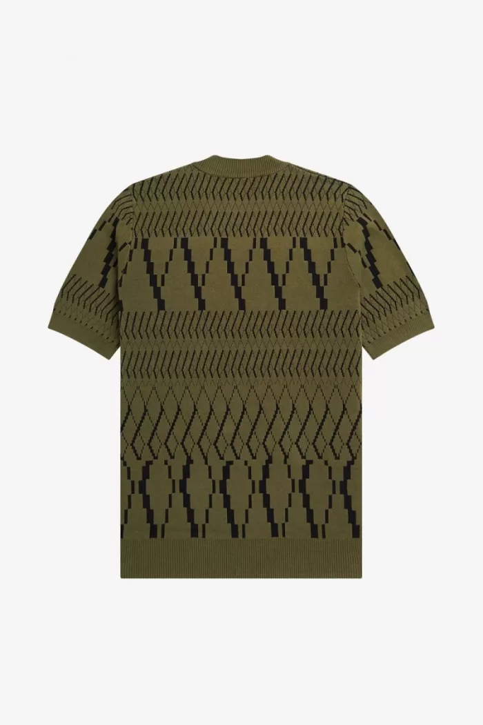 Fred Perry Argyle Panel Knitted Men’s T-Shirt Uniform Green UJRNO3850