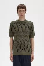 Fred Perry Argyle Panel Knitted Men’s T-Shirt Uniform Green UJRNO3850