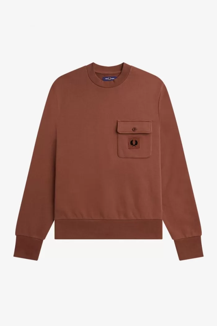 Fred Perry Badge Detail Crew Neck Men’s Sweatshirts Whisky Brown PQJYU7625