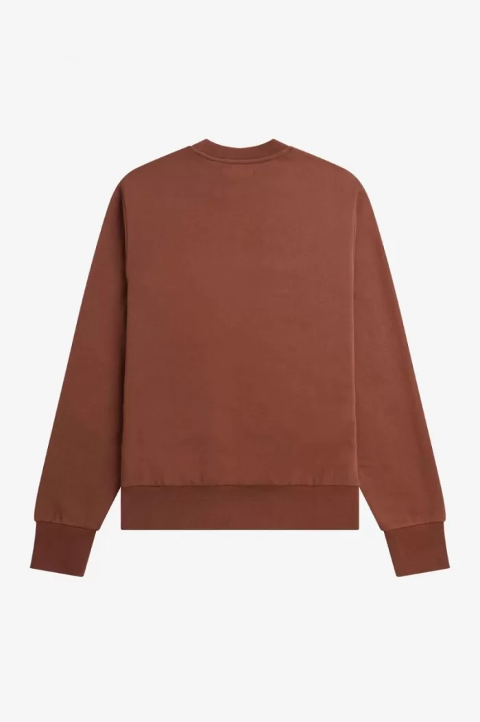 Fred Perry Badge Detail Crew Neck Men’s Sweatshirts Whisky Brown PQJYU7625