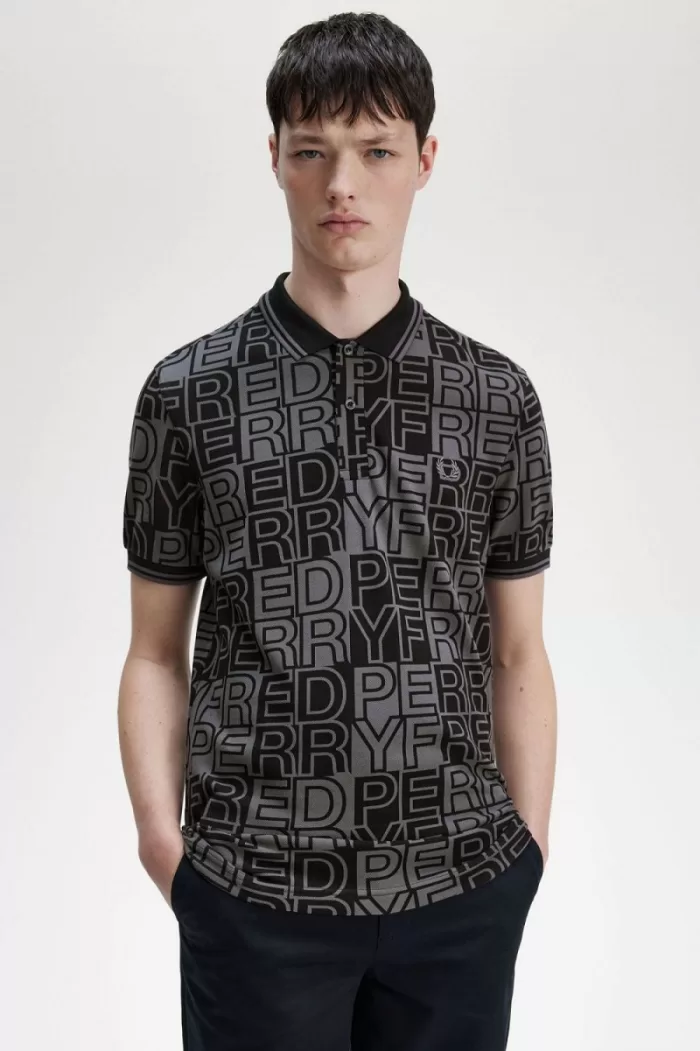 Fred Perry Block Graphic Men’s Polo Shirt Gunmetal QYDIW8157