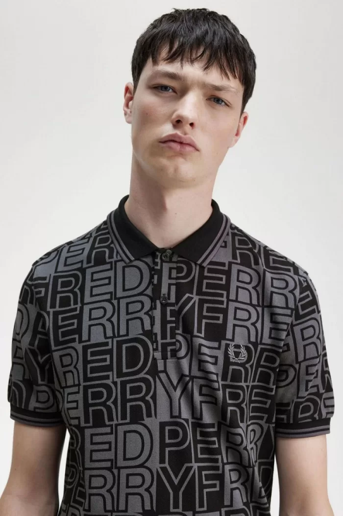 Fred Perry Block Graphic Men’s Polo Shirt Gunmetal QYDIW8157