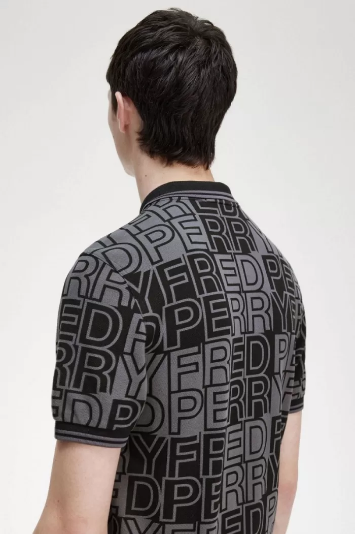 Fred Perry Block Graphic Men’s Polo Shirt Gunmetal QYDIW8157