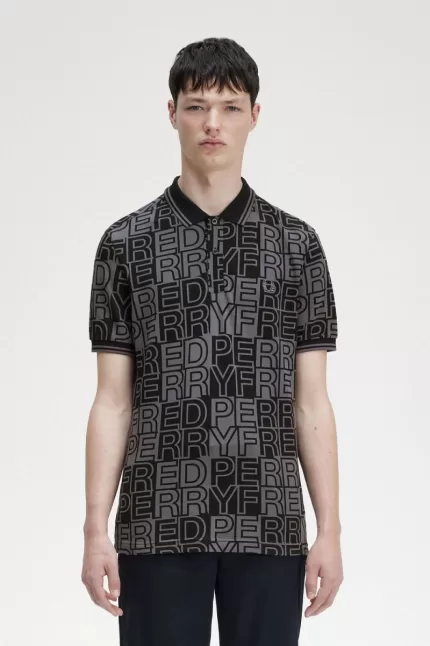 Fred Perry Block Graphic Men’s Polo Shirt Gunmetal QYDIW8157