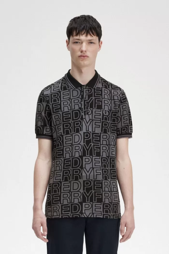 Fred Perry Block Graphic Men’s Polo Shirt Gunmetal QYDIW8157