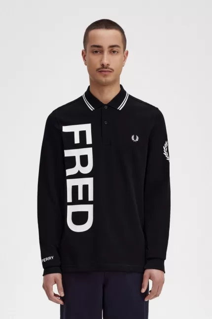 Fred Perry Bold Graphic Long Sleeve Men’s Shirt Black ESVDK8910