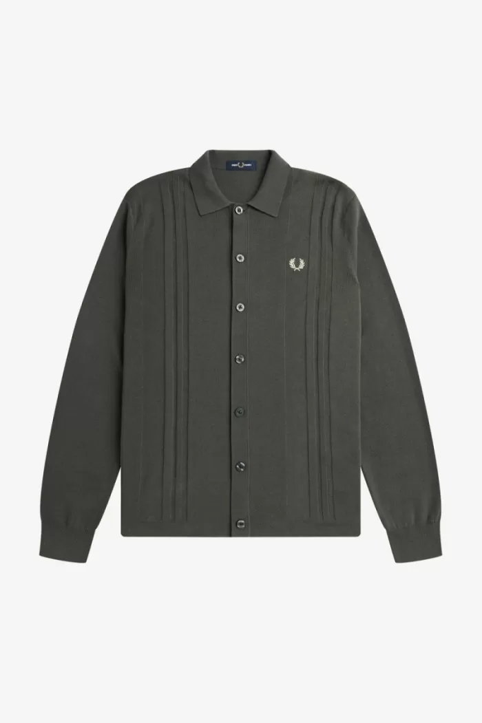 Fred Perry Button Through Knitted Men’s Shirt Field Green SZYBH7260