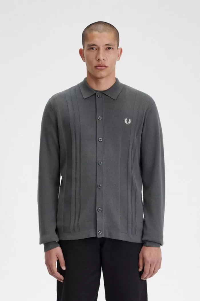 Fred Perry Button Through Knitted Men’s Shirt Field Green SZYBH7260