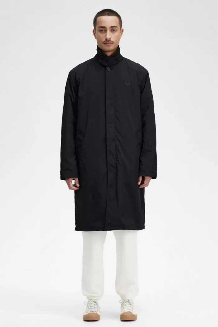 Fred Perry Button Through Mac Men’s Parka Black VNOIW9105