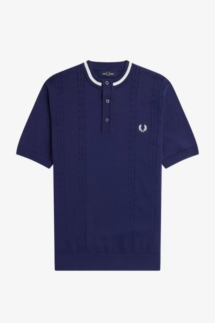 Fred Perry Cable Knit Henley Men’s Shirt French Navy AFQXV7036