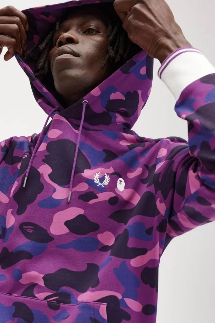 Fred Perry Camouflage Hooded Men’s Sweatshirts Purple MZIDY9274