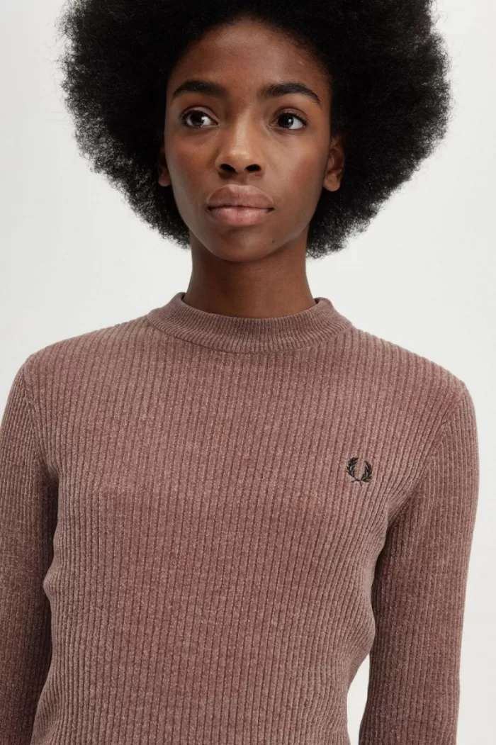 Fred Perry Chenille Rib Women’s Jumper Dark Pink HIZUF8692