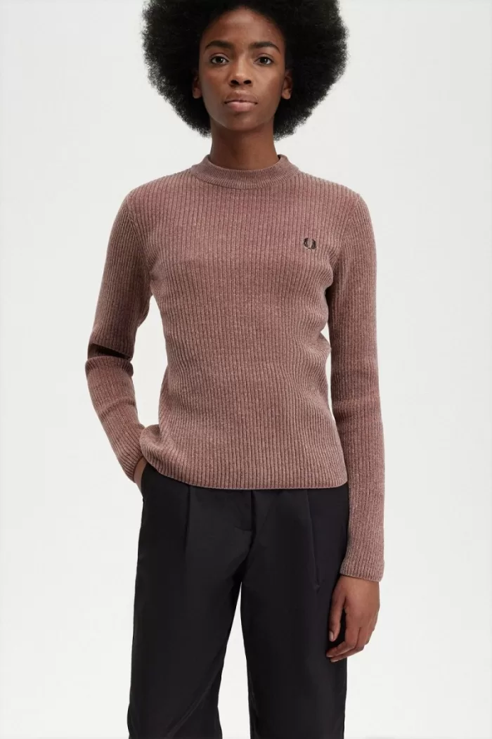 Fred Perry Chenille Rib Women’s Jumper Dark Pink HIZUF8692