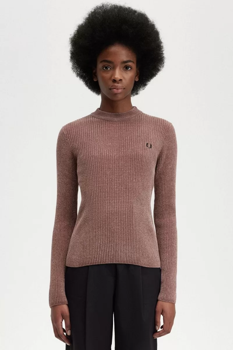 Fred Perry Chenille Rib Womens Jumper Da 992 ZOOM - Fred Perry Chenille Rib Women's Jumper Dark Pink HIZUF8692