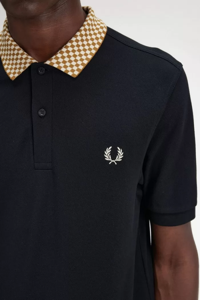 Fred Perry Chequerboard Collar Men’s Polo Shirt Black MGVRN5782