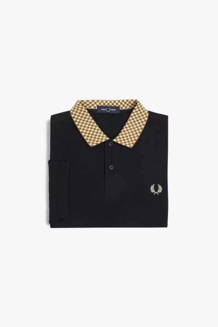 Fred Perry Chequerboard Collar Men’s Polo Shirt Black MGVRN5782