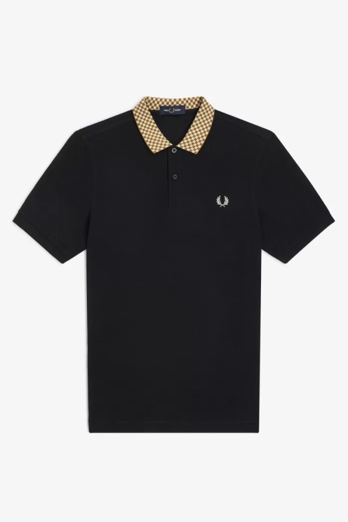 Fred Perry Chequerboard Collar Men’s Polo Shirt Black MGVRN5782