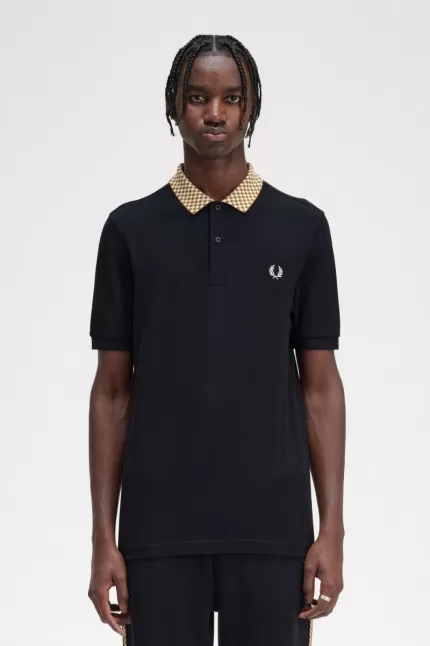 Fred Perry Chequerboard Collar Men’s Polo Shirt Black MGVRN5782