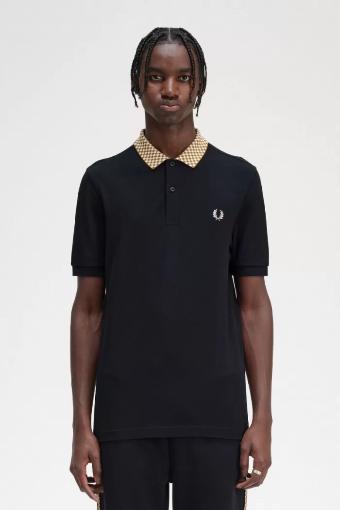 Fred Perry Chequerboard Collar Men’s Polo Shirt Black MGVRN5782