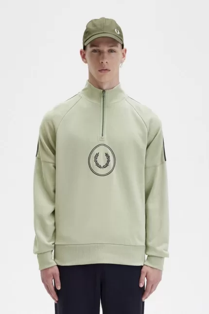 Fred Perry Circle Branding Half-Zip Men’s Sweatshirts Mint MJIYA6042