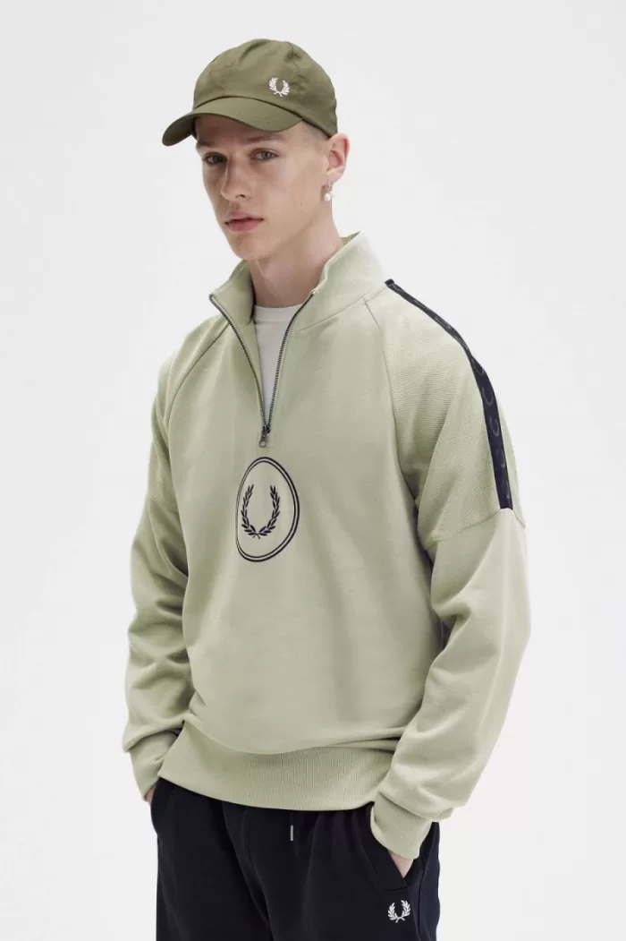 Fred Perry Circle Branding Half-Zip Men’s Sweatshirts Mint MJIYA6042