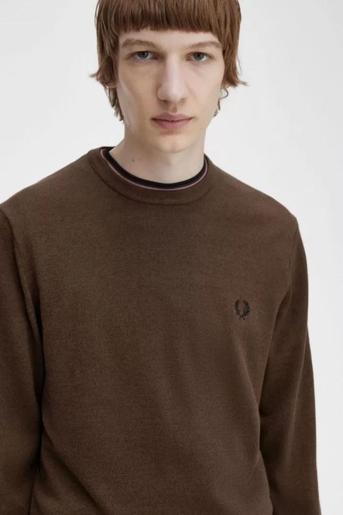 Fred Perry Classic Crew Neck Men’s Jumper Burnt Tobacco WCTSG3947