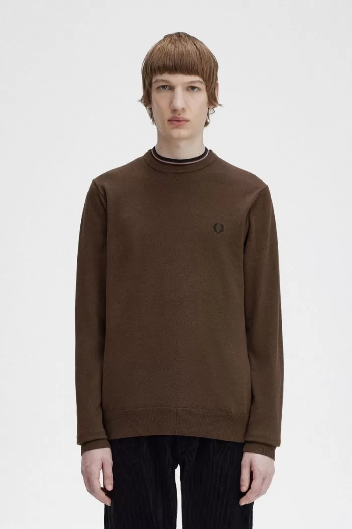 Fred Perry Classic Crew Neck Men’s Jumper Burnt Tobacco WCTSG3947