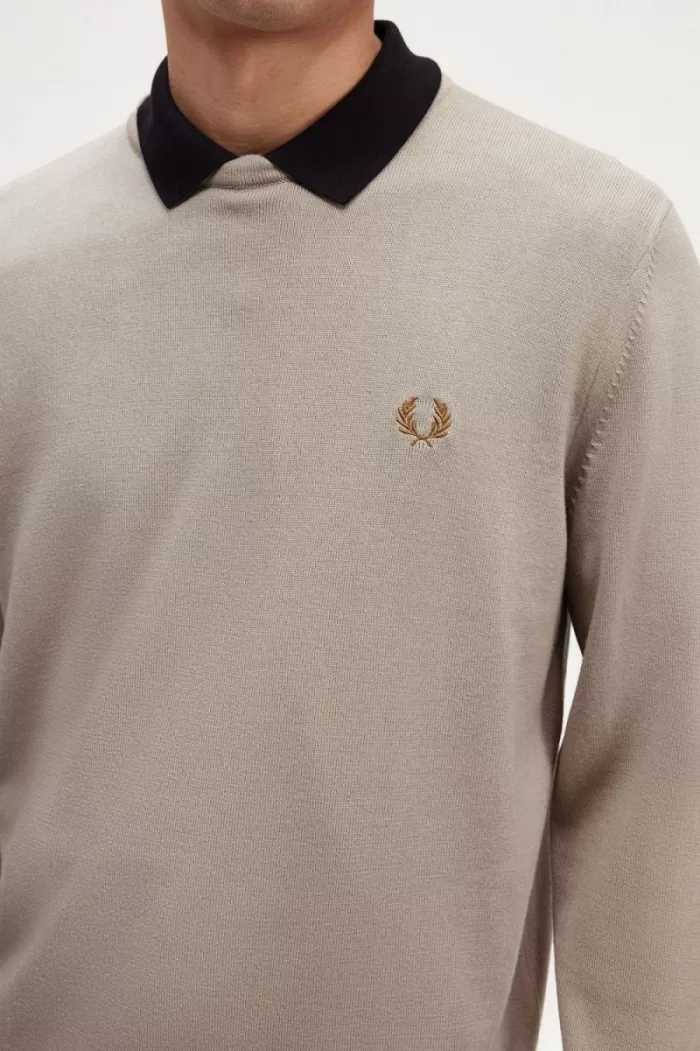 Fred Perry Classic Crew Neck Men’s Jumper Dark Oatmeal BXOHE4201