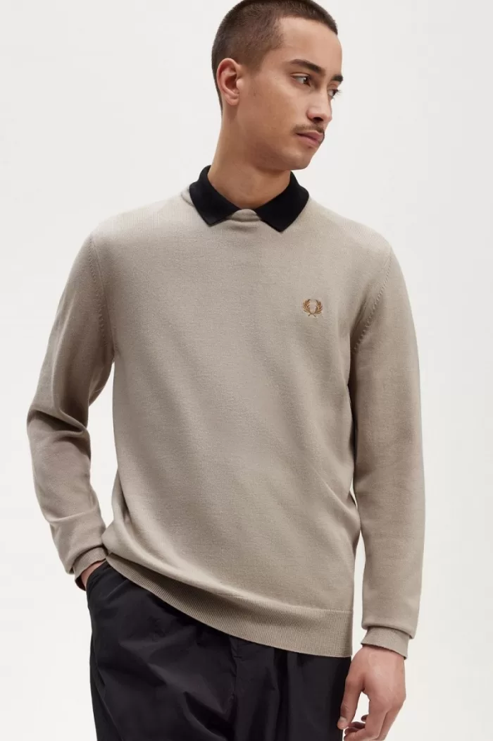 Fred Perry Classic Crew Neck Men’s Jumper Dark Oatmeal BXOHE4201