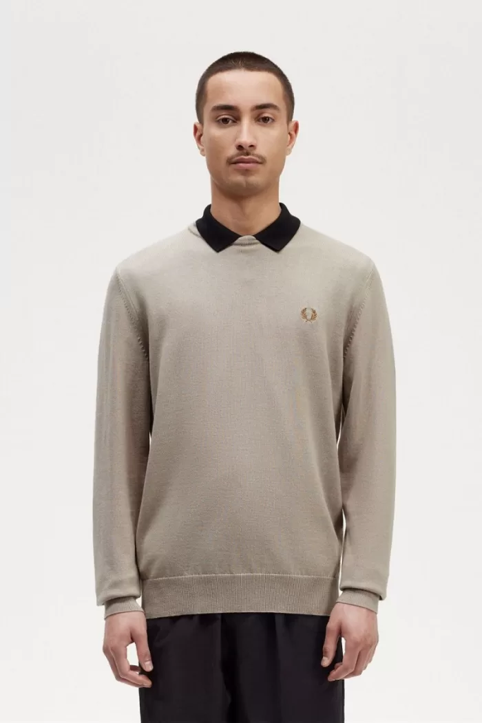 Fred Perry Classic Crew Neck Men’s Jumper Dark Oatmeal BXOHE4201