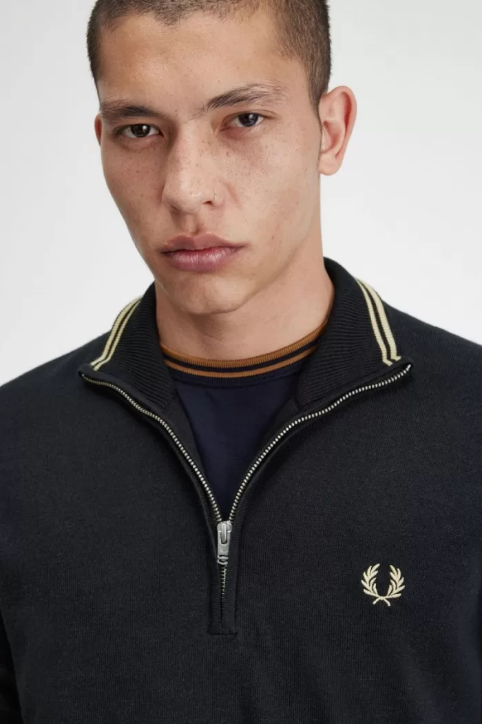 Fred Perry Classic Half Zip Men’s Jumper Black KJLQS0637