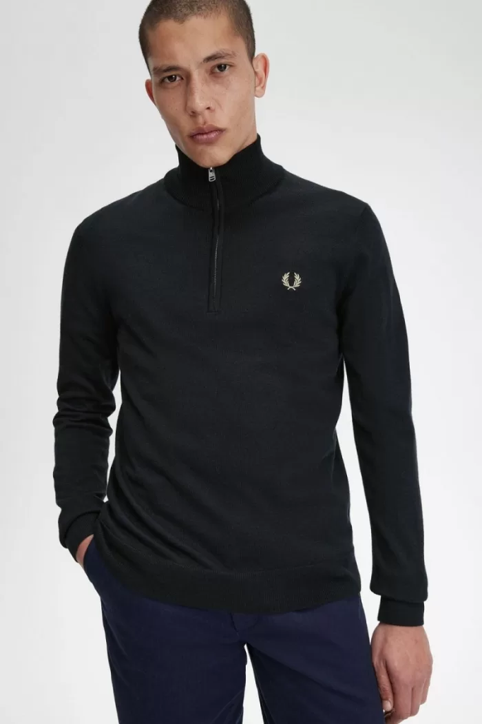 Fred Perry Classic Half Zip Men’s Jumper Black KJLQS0637