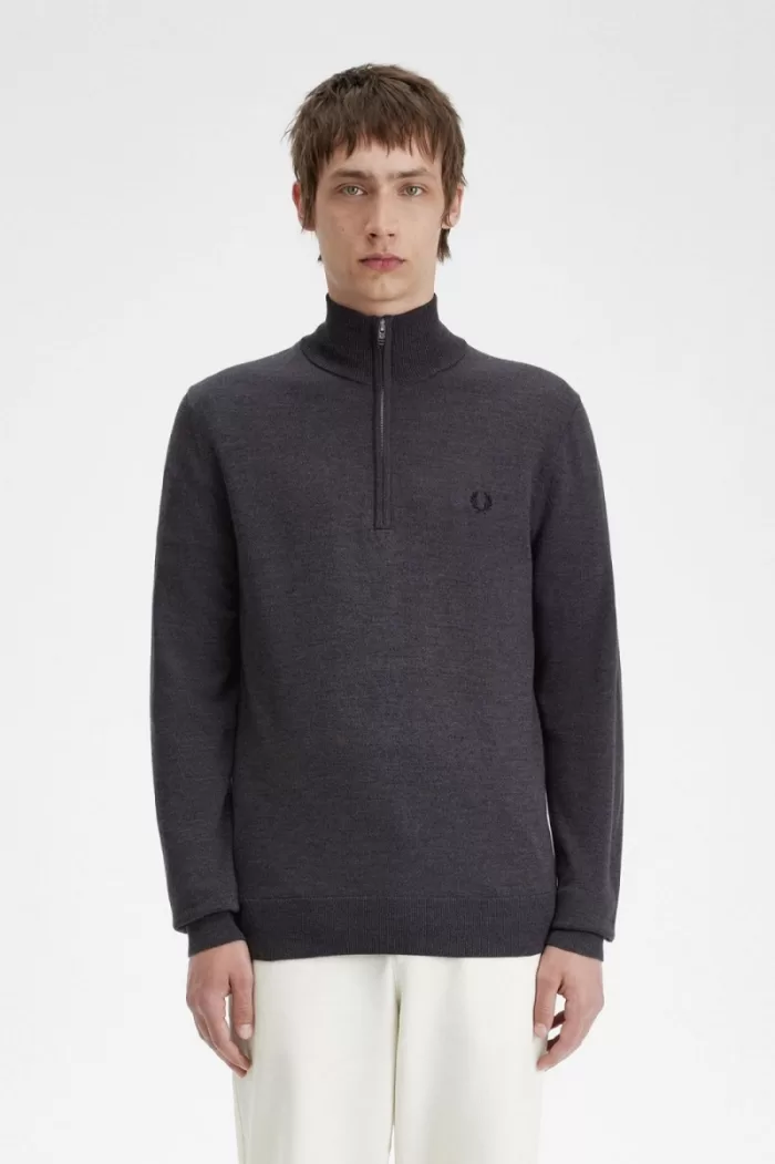 Fred Perry Classic Half Zip Men’s Jumper Dark Grey Marl VCJDX1735