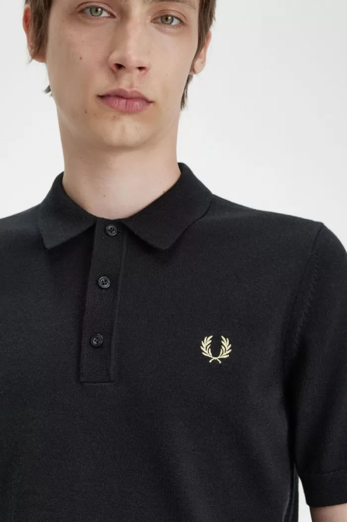 Fred Perry Classic Knitted Men’s Shirt Black BQWXV2831