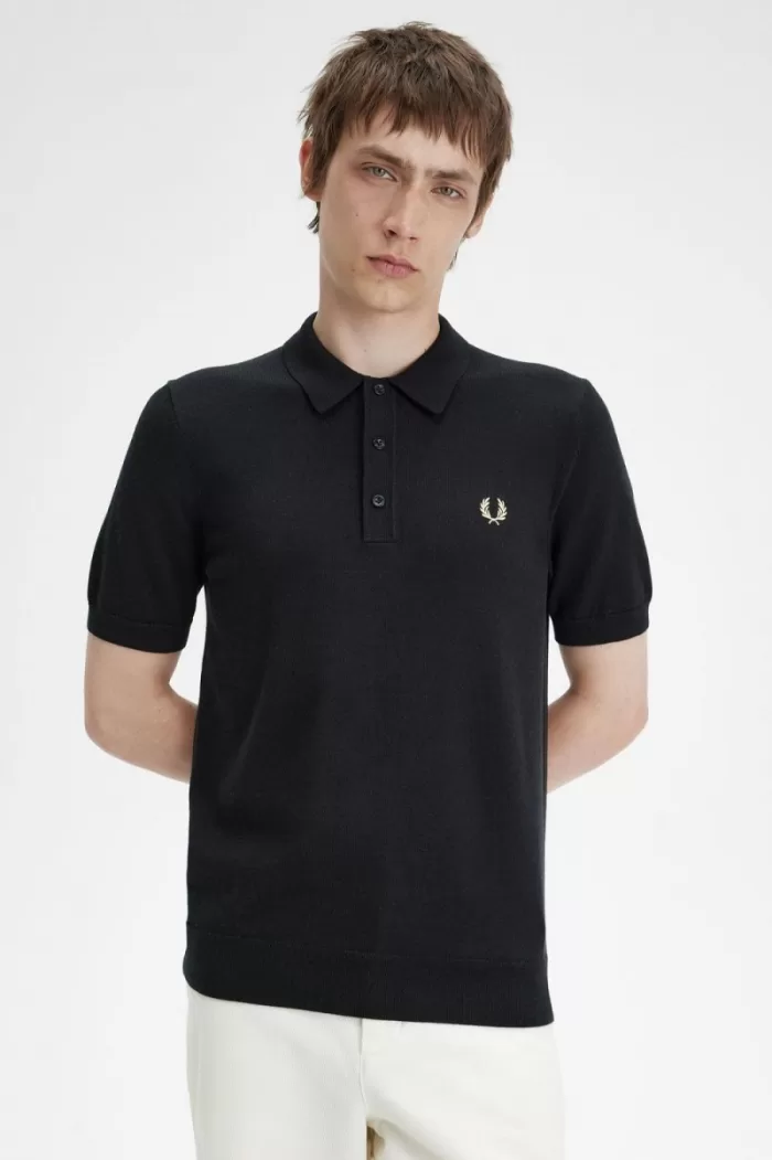 Fred Perry Classic Knitted Men’s Shirt Black BQWXV2831