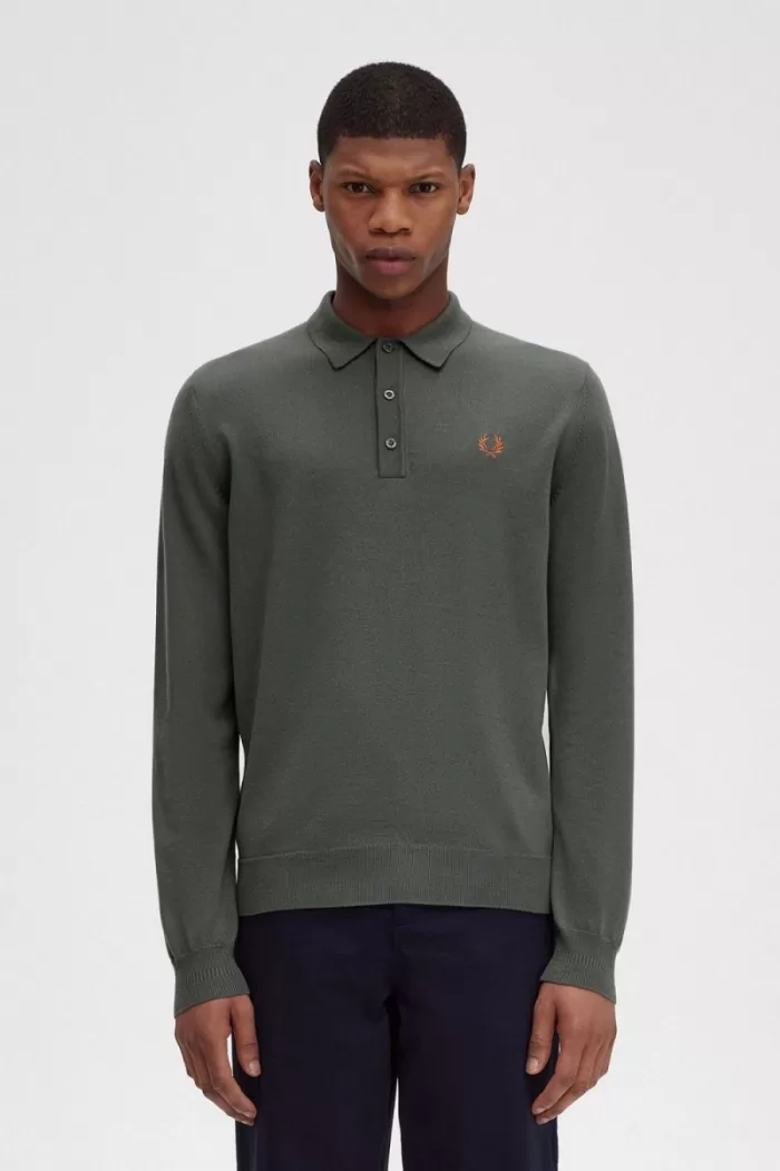 Fred Perry Classic Knitted Men’s Shirt Field Green KHVQS6549