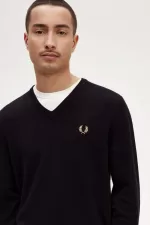 Fred Perry Classic V-Neck Men’s Jumper Black YCVQP0698