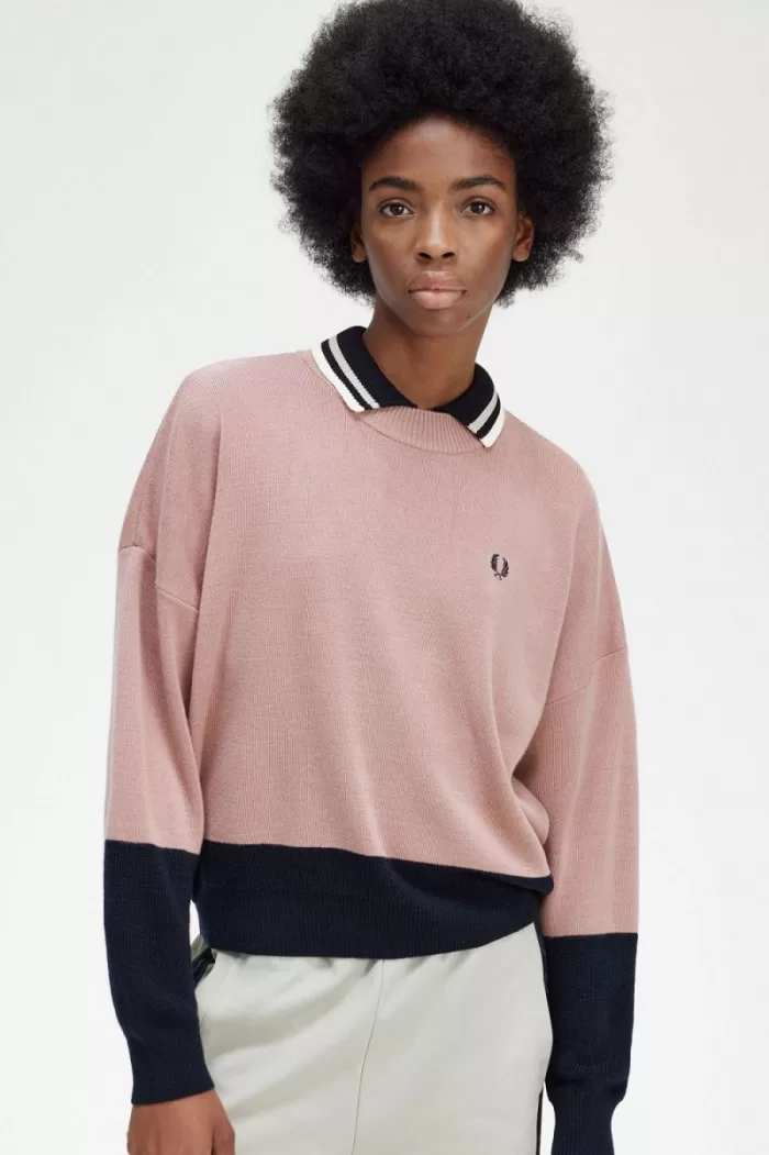 Fred Perry Colour Block Women’s Jumper Dusty Rose Pink VRHJA0495