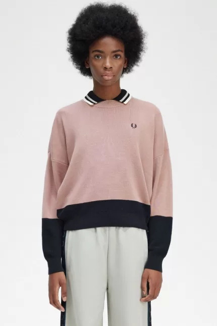 Fred Perry Colour Block Women’s Jumper Dusty Rose Pink VRHJA0495