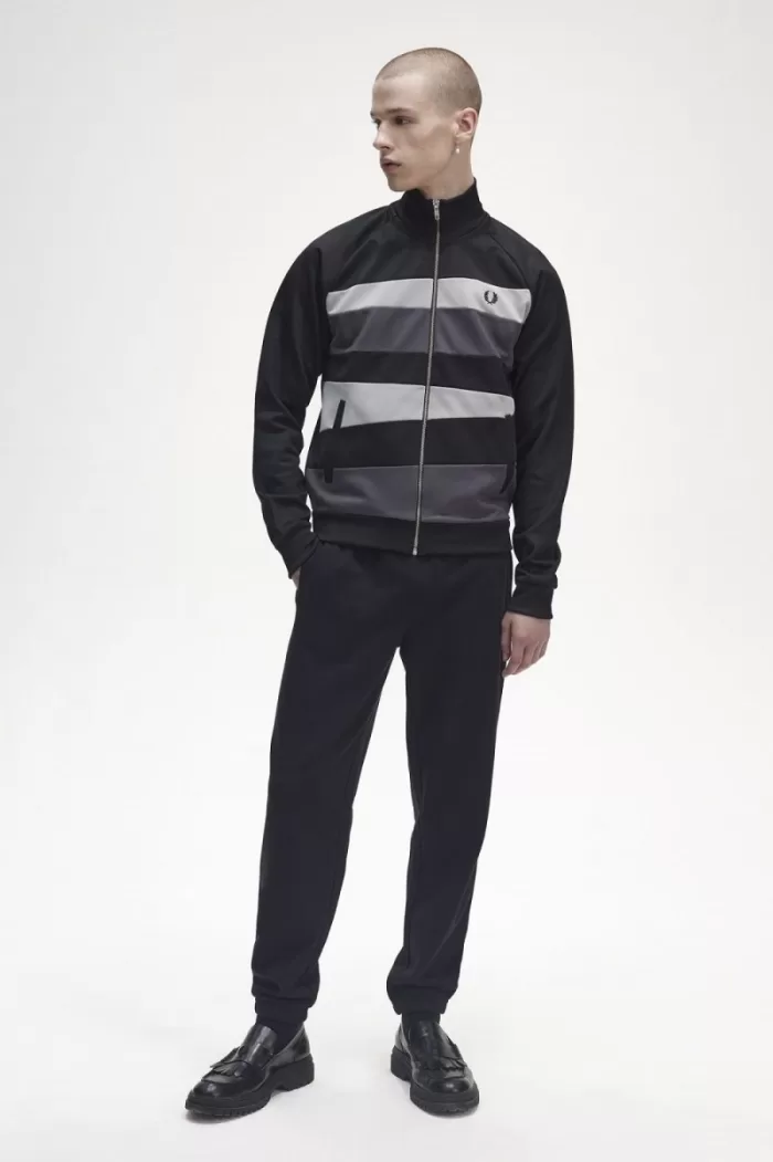 Fred Perry Contrast Panel Men’s Track Jackets Black FUKLT7103