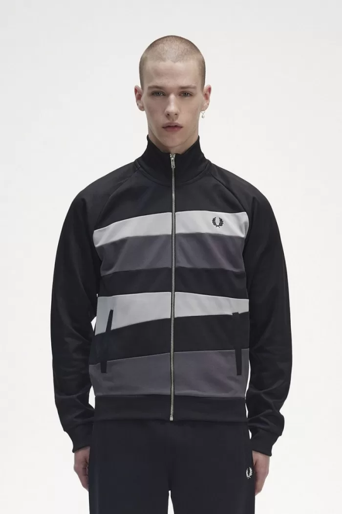 Fred Perry Contrast Panel Men’s Track Jackets Black FUKLT7103