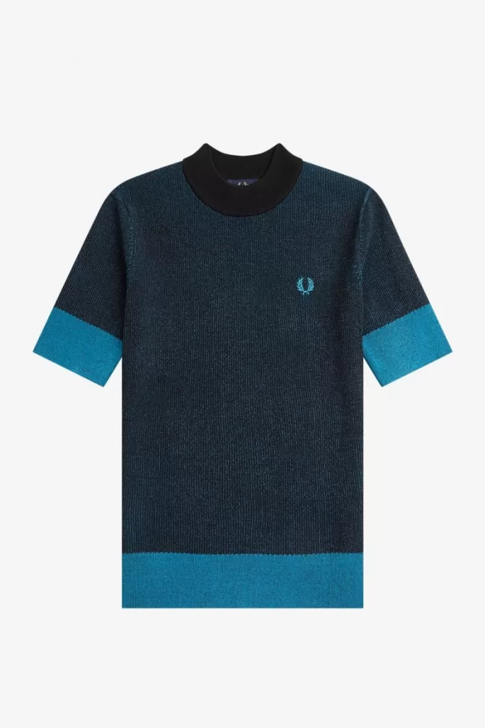 Fred Perry Contrast Rib Short Sleeve Women’s Jumper Black XHFQO7019